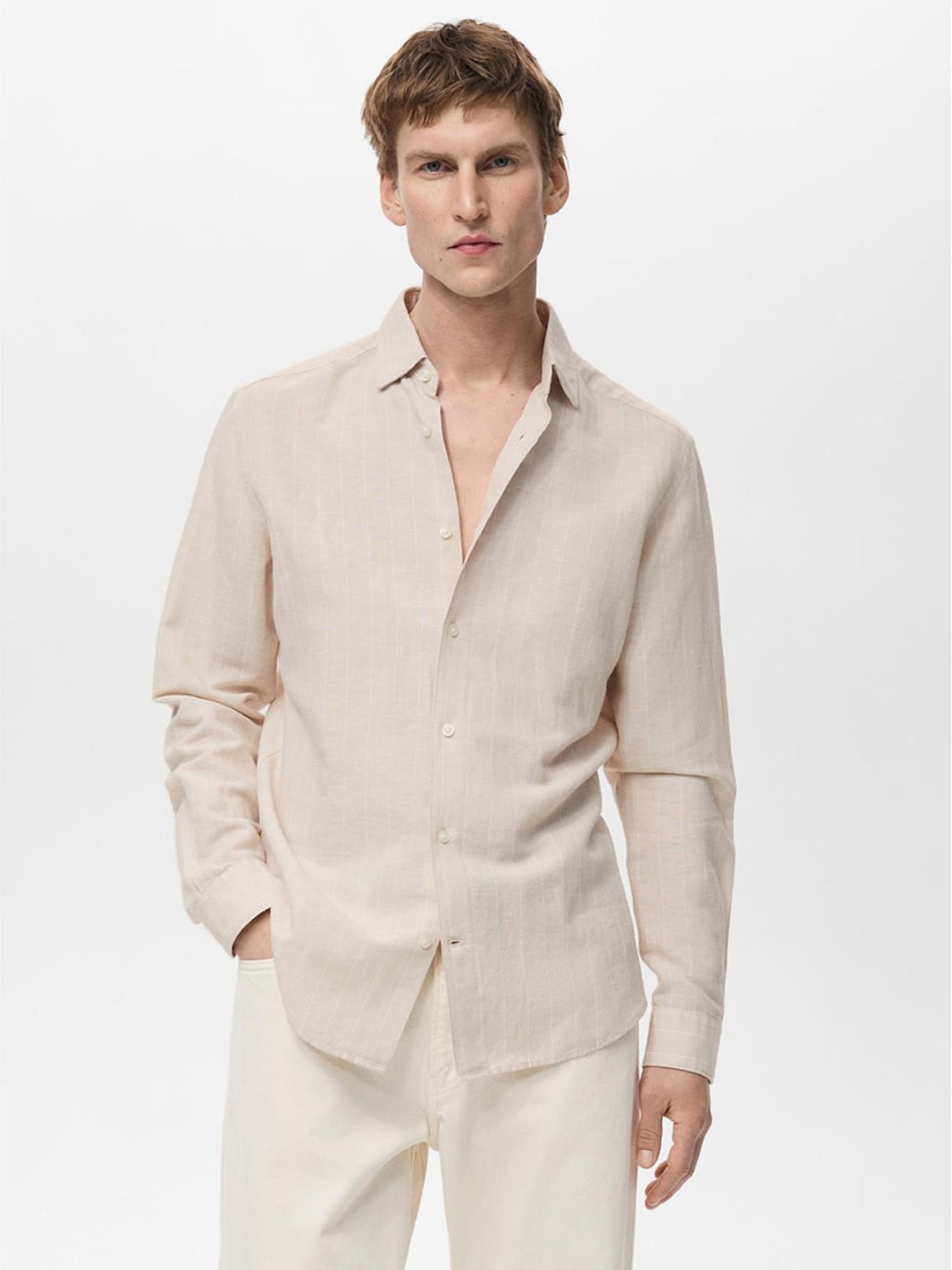 Linen Cotton Striped Cream Shirt